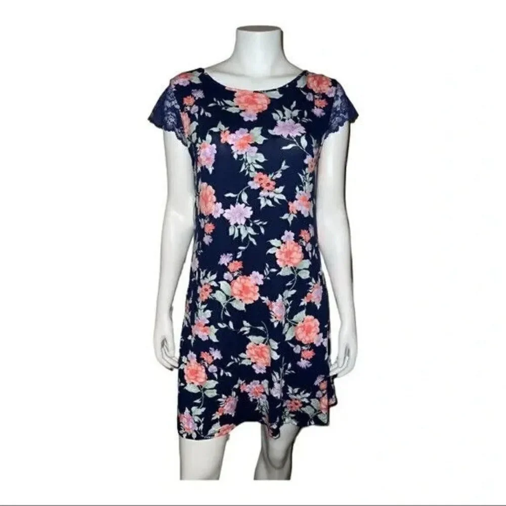 Charter Club Blue Blossoms Lace-Sleeve Chemise Nightgown Extra Small NWT
